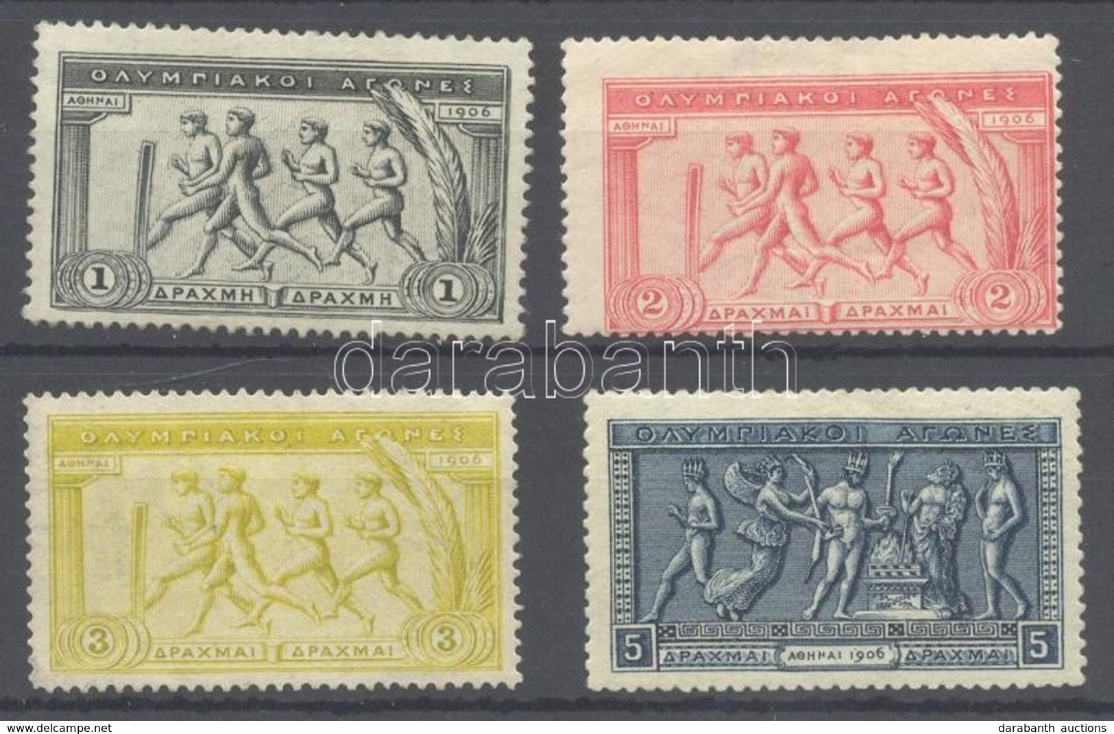 ** * 1906 Olimpia Mi 154 (javított Gumi / Repaired Gum), 155 (falcos / Hinged), 156 (javított / Repaired), 157 (postatis - Andere & Zonder Classificatie