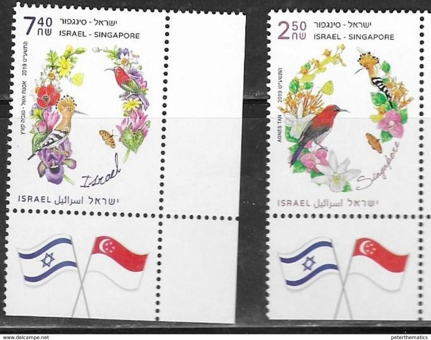 ISRAEL, 2019, MNH,JOINT ISSUE WITH SINGAPORE, BIRDS, BUTTERFLIES, 2v - Joint Issues