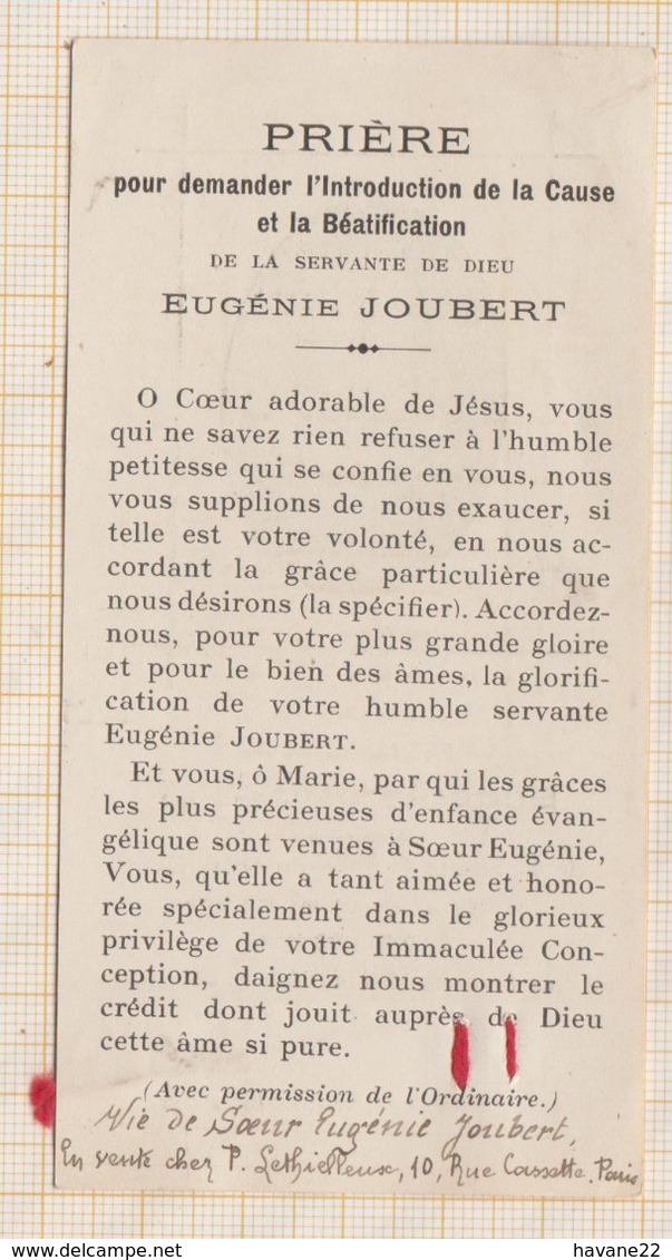 9AL1846 EUGENIE JOUBERT 1904 LIEGE RELIGIEUSE SACRE COEUR RELIQUE 2 SCANS - Santini