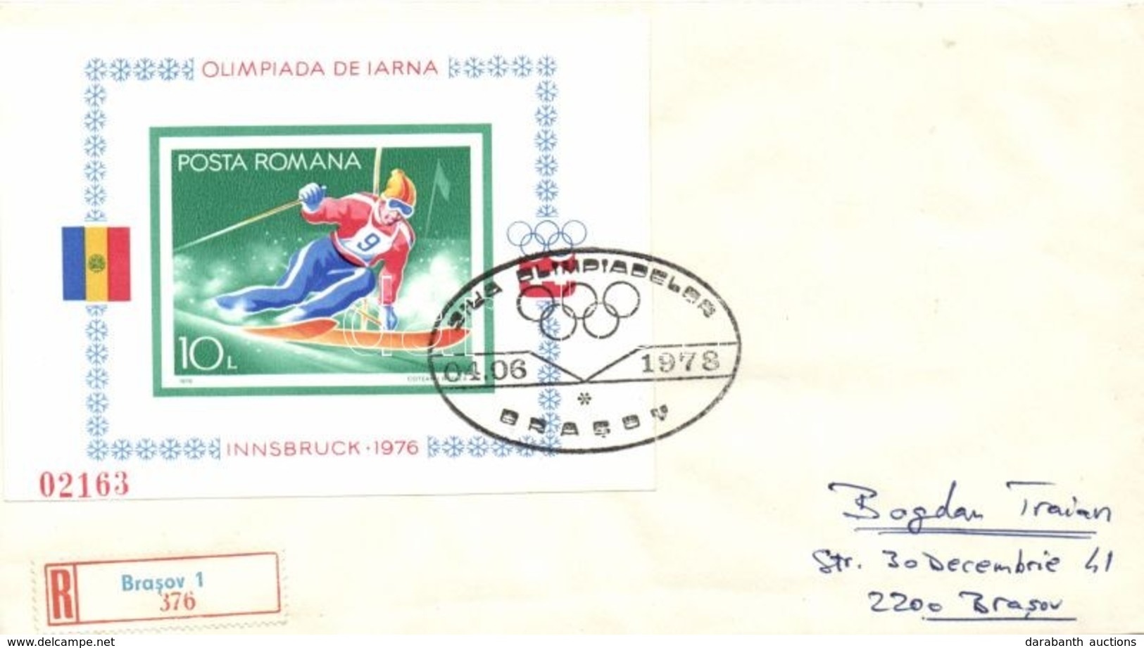1978 Téli Olimpia Vágott Blokk Mi 129 Ajánlott Levélen - Autres & Non Classés