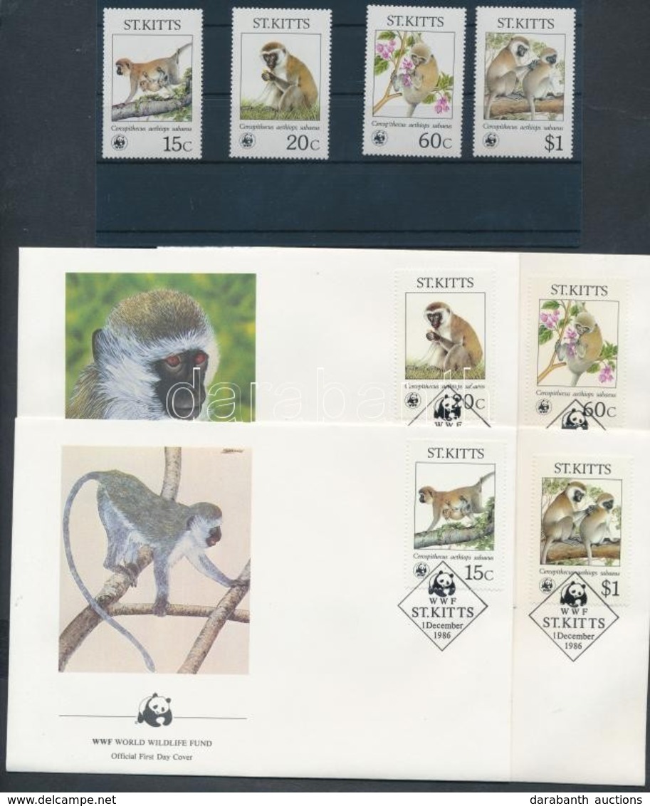 ** 1986 WWF Zöld Majom Sor Mi 184-187
+ 4 CM + 4 FDC-n - Sonstige & Ohne Zuordnung