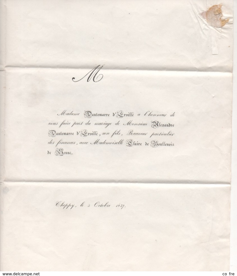 France, Faire-part De Mariage, Beau Cachet De VARENNE-EN-ARGONNE (Meuse) - 1801-1848: Précurseurs XIX