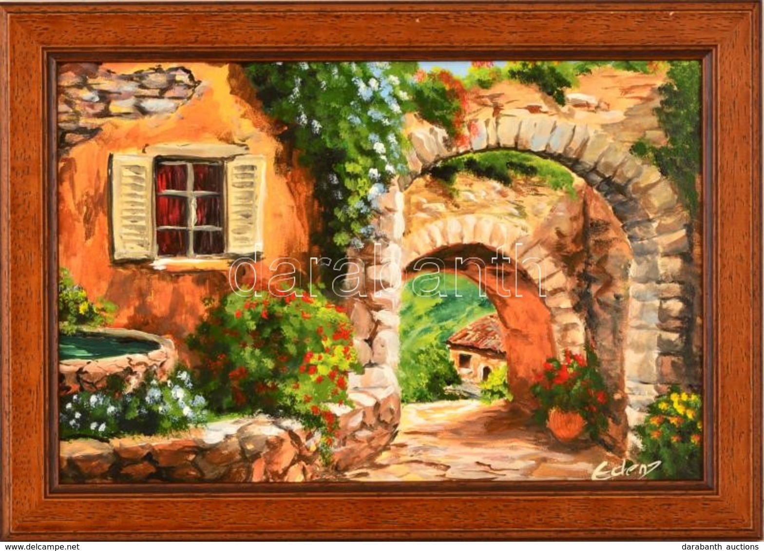 Edens Jelzéssel: Mediterrán Táj. Olaj, Farost, Keretben, 20×30 Cm - Altri & Non Classificati