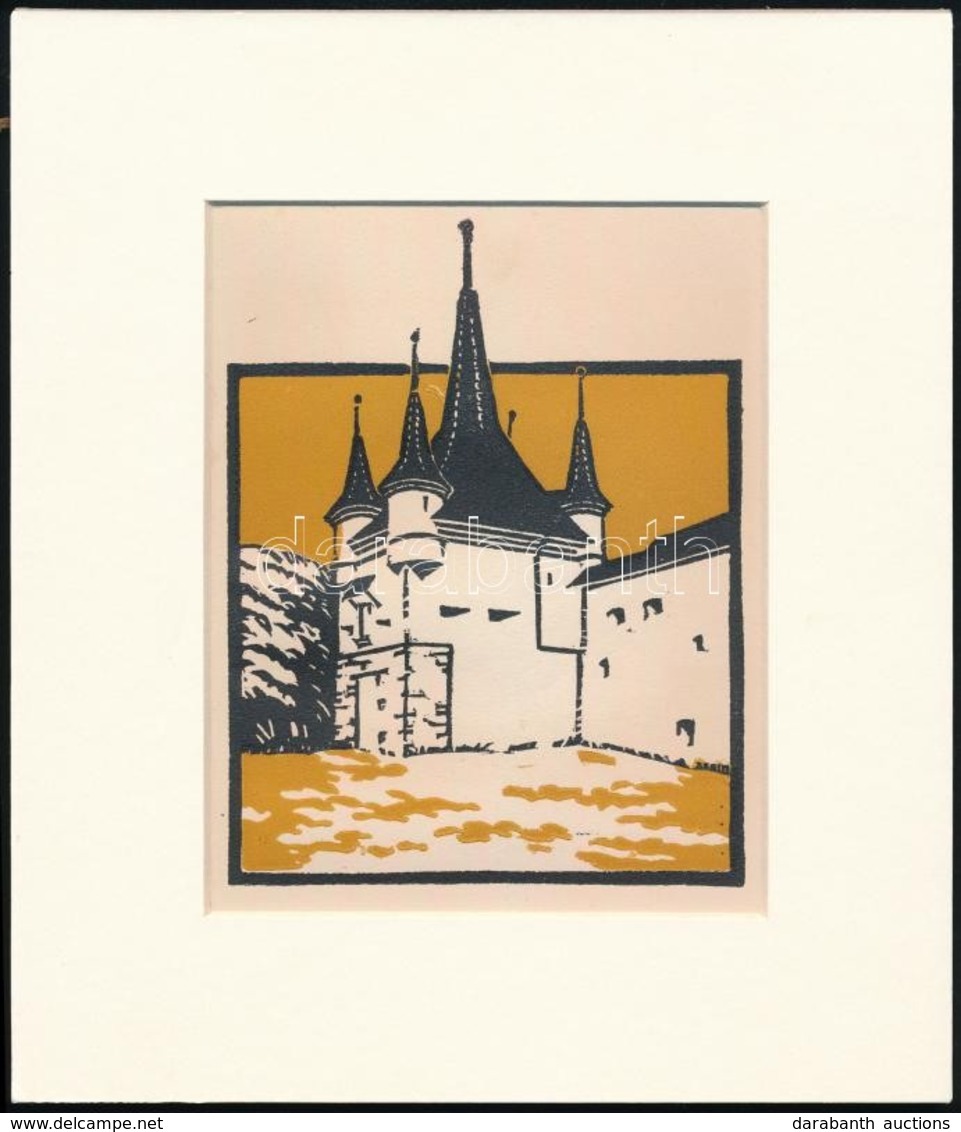 Kós Károly (1883-1977): Tornyok, Színes Linómetszet, Papír, Jelzés Nélkül, Paszpartuban, 15×12 Cm - Altri & Non Classificati