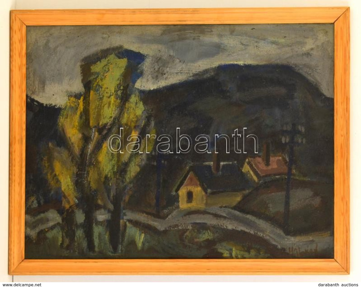 Makray János (1955-): Táj Házakkal. Olaj-tempera, Farost, Jelzett, Keretben, 60×80 Cm - Sonstige & Ohne Zuordnung