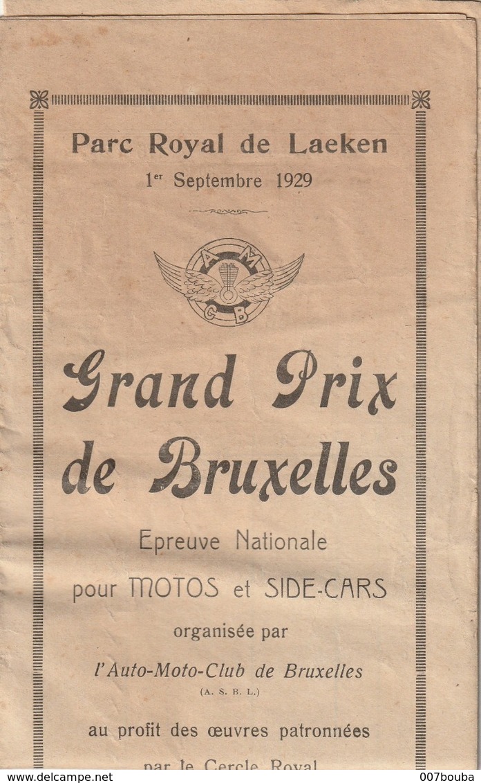 Bruxelles - Parc De Laeken - Grand Prix Motos Et Side-cars 1/9/1929 - Pub Motos Gillet, Castrol - Programmi