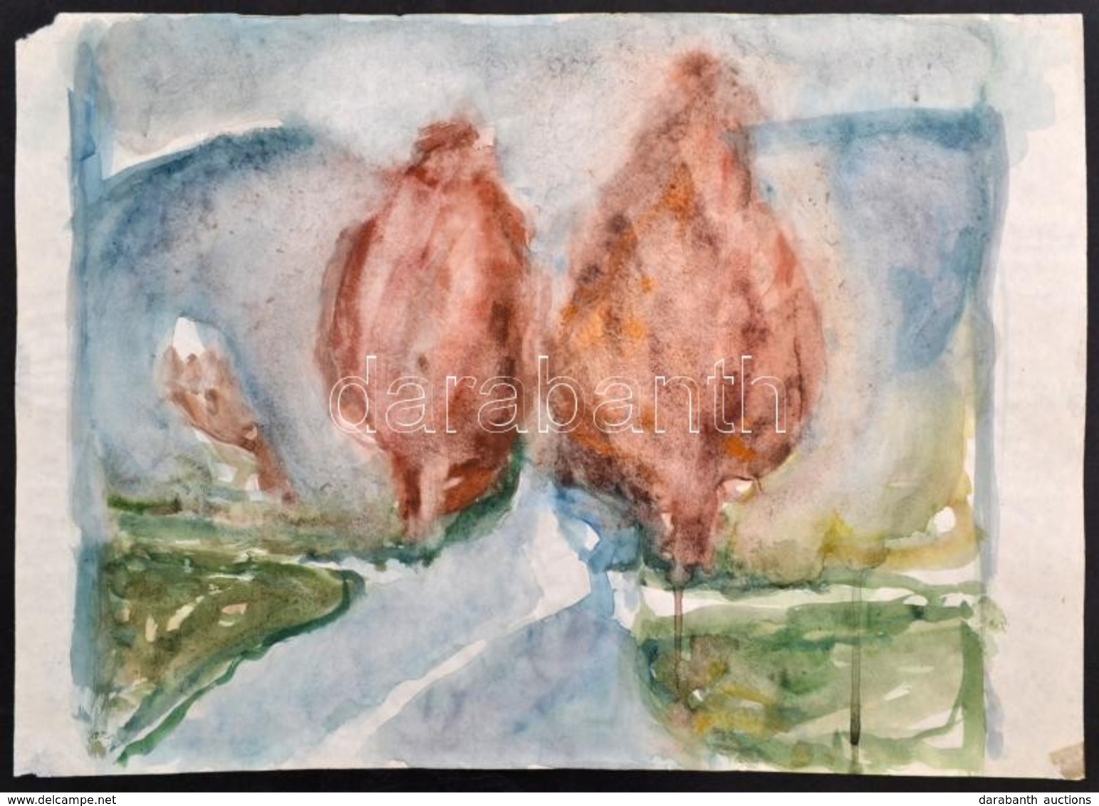 Somlai Vilma (1938-2007): Út Széli Fák. Akvarell, Papír, Jelzett (hátul Hagyatéki Pecsét), 29×40 Cm - Sonstige & Ohne Zuordnung