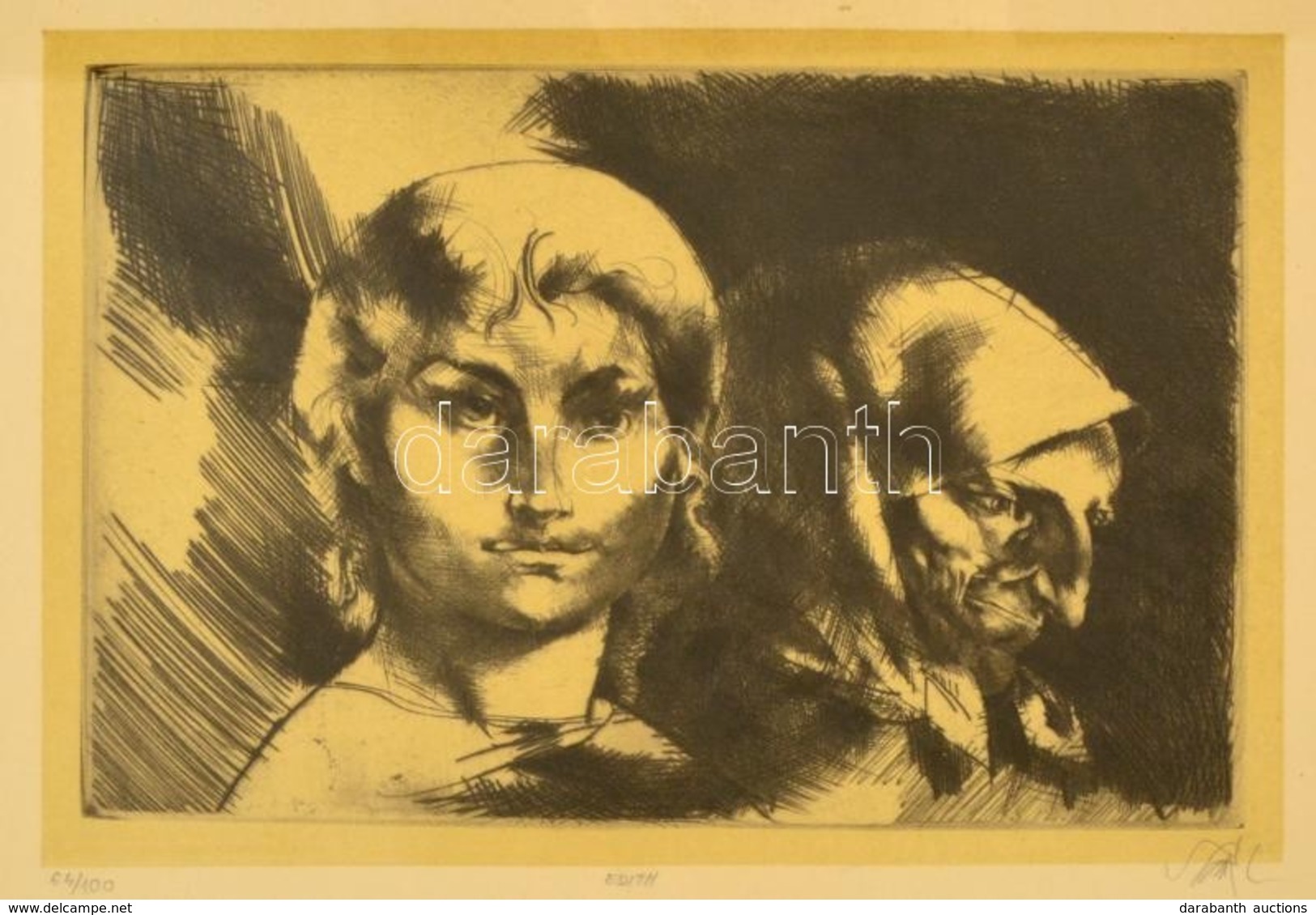 Szász Endre (1926-2003): Edith. Rézkarc, Papír (gyűrődéssel), Jelzett,  üvegezett Fa Keretben, 19×29 Cm - Sonstige & Ohne Zuordnung
