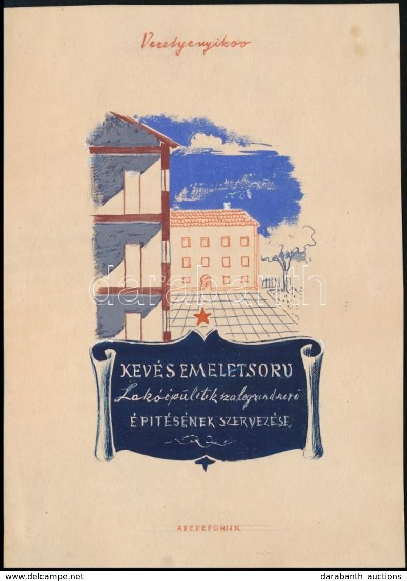 Jelzés Nélkül: Veretyenyikov: Kevés Emeletsorú Lakóépületek C. Könyv Borítóterve. Akvarell, Papír. 21x15 Cm - Altri & Non Classificati