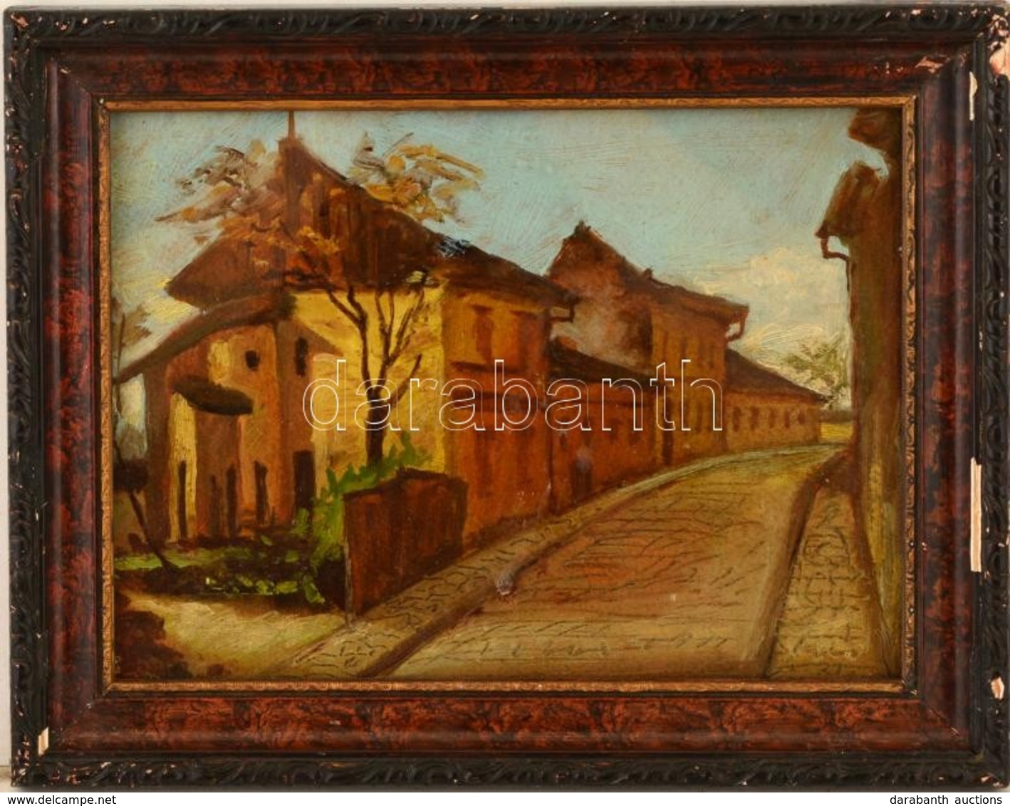 Jelzés Nélkül: Utcarészlet, Olaj, Fa, üvegezett Fa Keretben, 17×23 Cm - Sonstige & Ohne Zuordnung