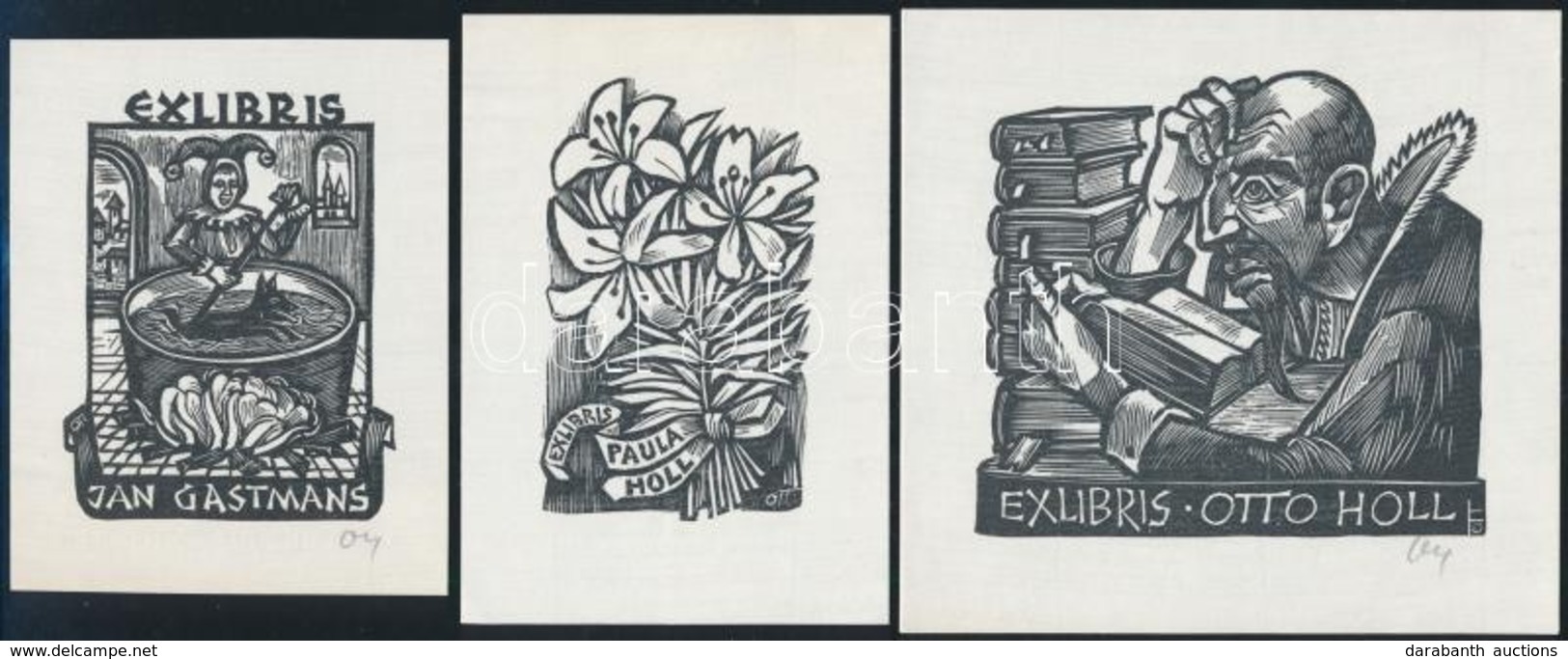 Herbert Ott (1915-1987): 3 Db Ex Libris  Fametszet, Jelzett 7,5x5,5 Cm / Wood Engraving - Sonstige & Ohne Zuordnung