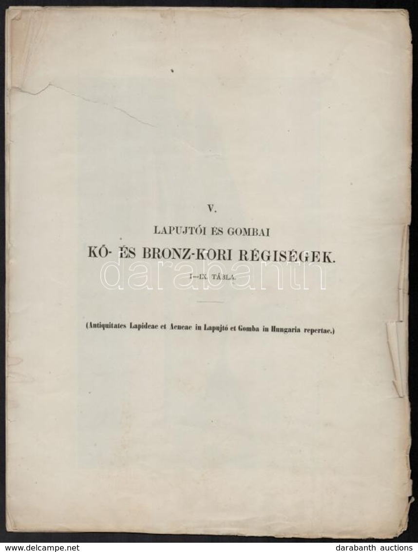 1861  Lapujtói és Gombai Kő- és Bronz-kori Régiségek I-IX.. Archaeologiai Közlemények, 
Csak Az Első 5 Kőnyomatos Tábla  - Prenten & Gravure