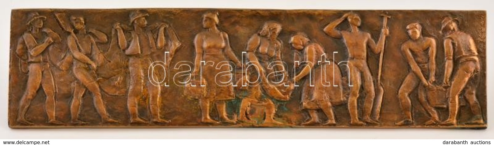 Halászok, Jelzés Nélküli Kisplasztika, Bronz, 11×41 Cm - Andere & Zonder Classificatie