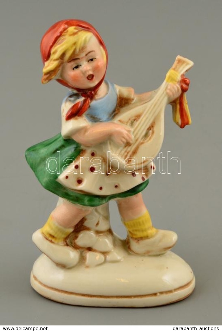 Lantos Kislány, Német Porcelán Figura, Kézzel Festett, Jelzett, Apró Kopásokkal, 11,5 Cm - Sonstige & Ohne Zuordnung