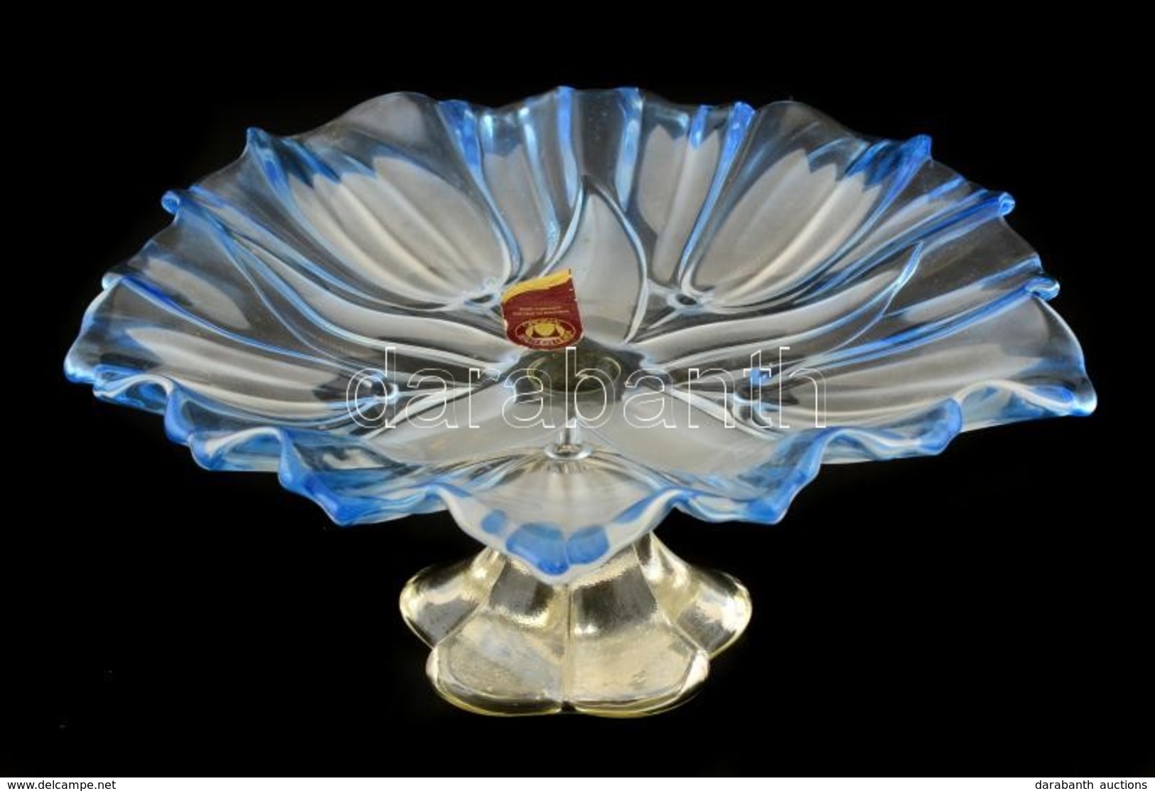 Walther Glass Jelzett Irizáló Talpas üvegtál, Formába öntött, Foltos, Apró Kopásnyomokkal, D: 15 Cm, M:9 Cm - Glas & Kristal