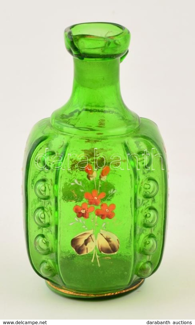 Cca 1800 Antik Fújt üveg Virágmintás Kancsó, Füle Hiányzik, M: 14 Cm - Glas & Kristall