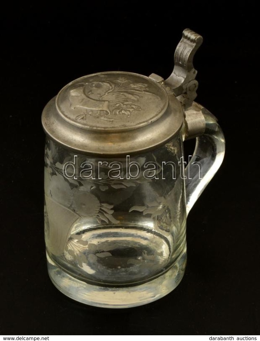 Cca 1900 Ón Fedeles Söröskorsó, Homok Fújt,  Csorba Nélkül, M: 15 Cm - Glas & Kristall