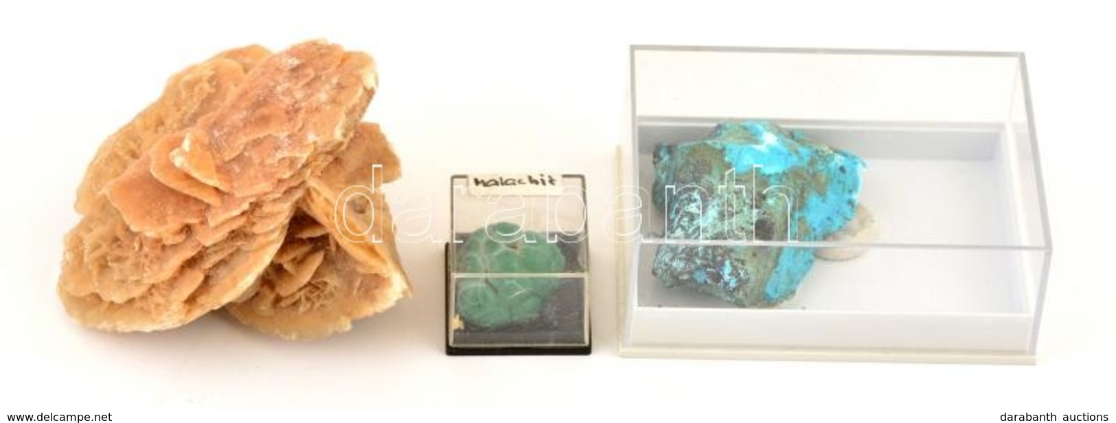 3 Db ásvány: Malachit ( 2db 1,5-4 Cm) , Sivatagi Rózsa (7,5×6 Cm), - Sonstige & Ohne Zuordnung