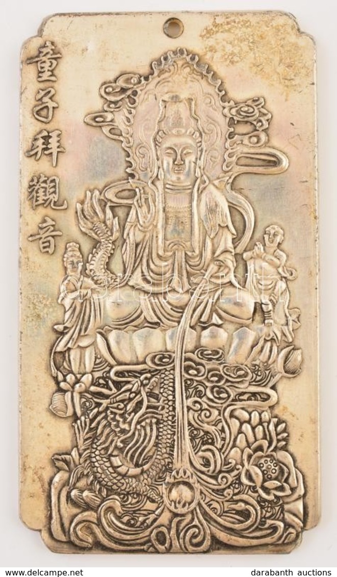 Tibeti? Istenség, Ezüstözött Fém Dombormű, Jelzett, 10×5,5 Cm - Sonstige & Ohne Zuordnung