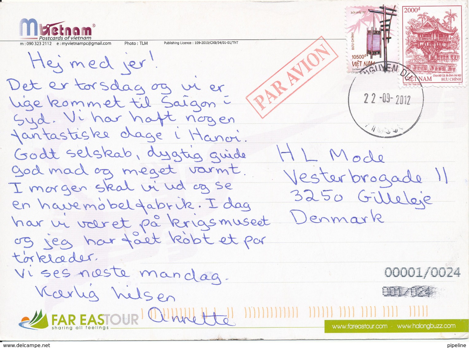 Vietnam Postcard Sent To Denmark 22-9-2012 (Historic Relics In Hanoi Vietnam) - Vietnam