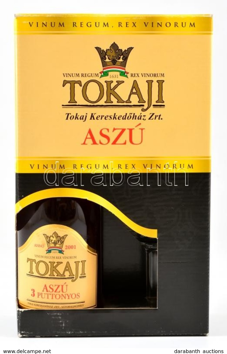 2001 3 Puttonyos Tokaji Aszú, Tolcsva, Tokaj Kereskedőház Zrt., Bontatlan Palack, 0.5 L., üvegpohárral (m:16 Cm), Díszdo - Andere & Zonder Classificatie