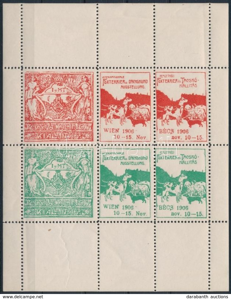 1906 Pécsi Emlékkiállítás, Bécsi Foxterrier és Tacskó Kiállítás Levélzáró 6-os összefüggés - Zonder Classificatie
