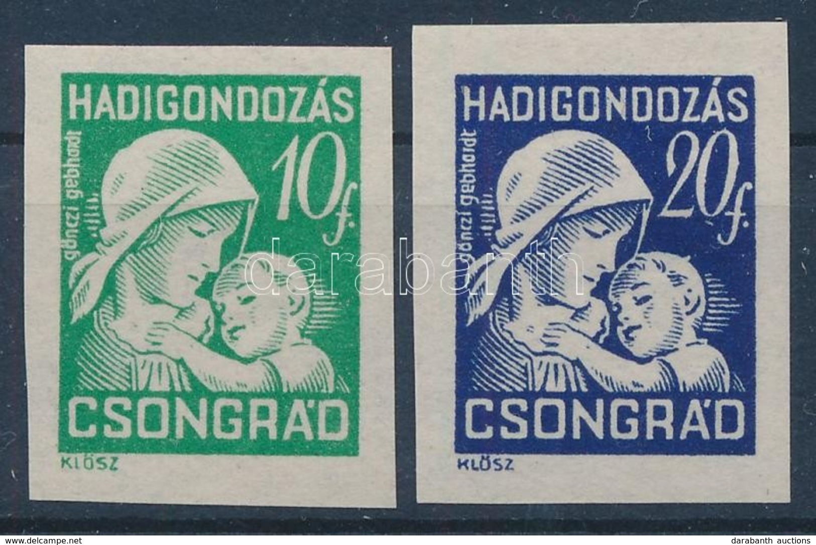 Csongrád 1941 10f és 20f Hadigondozás Bélyegek Használatlan, Fogazatlan Próbanyomatai - Ohne Zuordnung