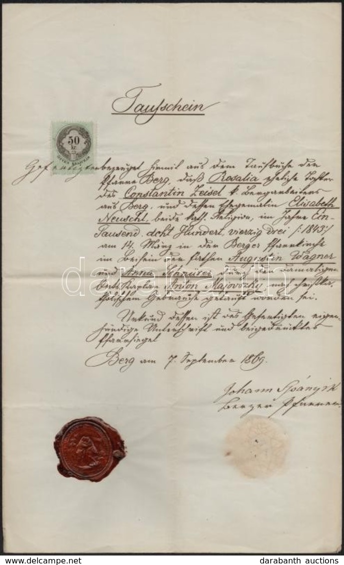 1869-1886 3 Db Osztrák Irat Okmánybélyegekkel, Viaszpecséttel - Zonder Classificatie