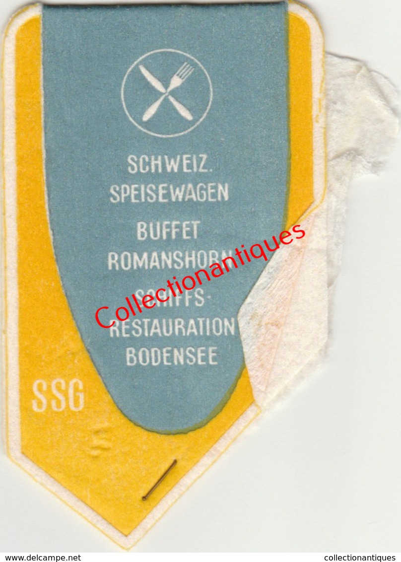 Serviette De La Compagnie Suisse Des Wagons Restaurants Buffet Romanshorn Bateaux Lac De Constance Années 60 - Otros & Sin Clasificación