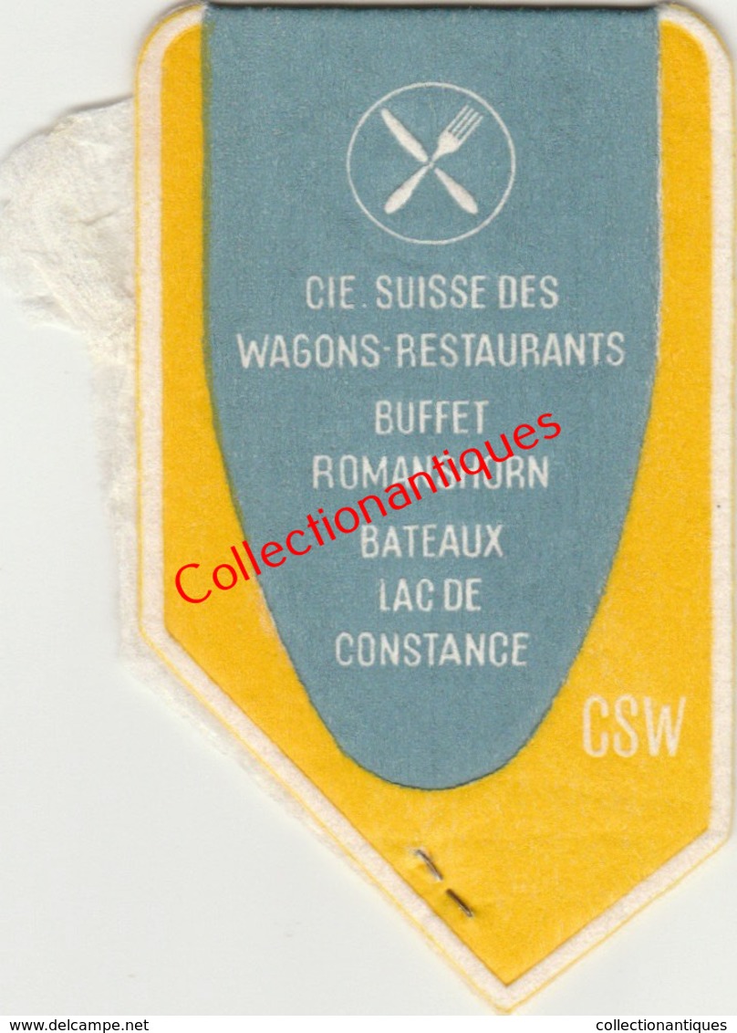 Serviette De La Compagnie Suisse Des Wagons Restaurants Buffet Romanshorn Bateaux Lac De Constance Années 60 - Altri & Non Classificati