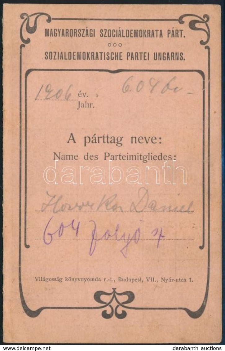 1906 MSzDP Párttagkönyv - Non Classificati