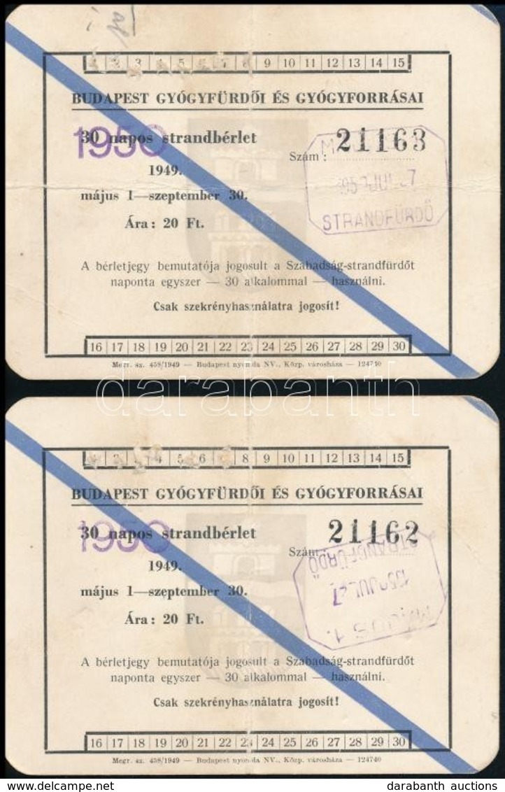 1950 2 Db 30 Napos Strandbérlet, Sorszámkövetőek - Non Classificati
