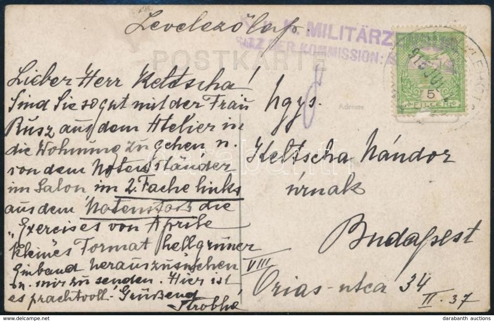 1915 Kisfaludi Strobl Alajosné, Kratochwill Alojzia Lujza (1876-1964) Saját Kézzel írt Levelezőlapja Keltscha Nándor Heg - Ohne Zuordnung