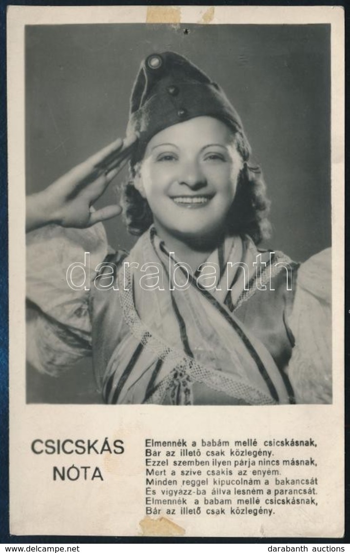 1942 Kiss Manyi: Csicskás Nóta, Filmbolt Fotólap, Rajzszög ütötte Lyukkal, 13,5×8,5 Cm - Sonstige & Ohne Zuordnung