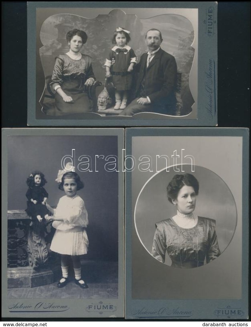 Cca 1900 Portrék, 3 Db Keményhátú Fotó Antonio D'Ancona Fiumei Műterméből,16×11 Cm - Andere & Zonder Classificatie