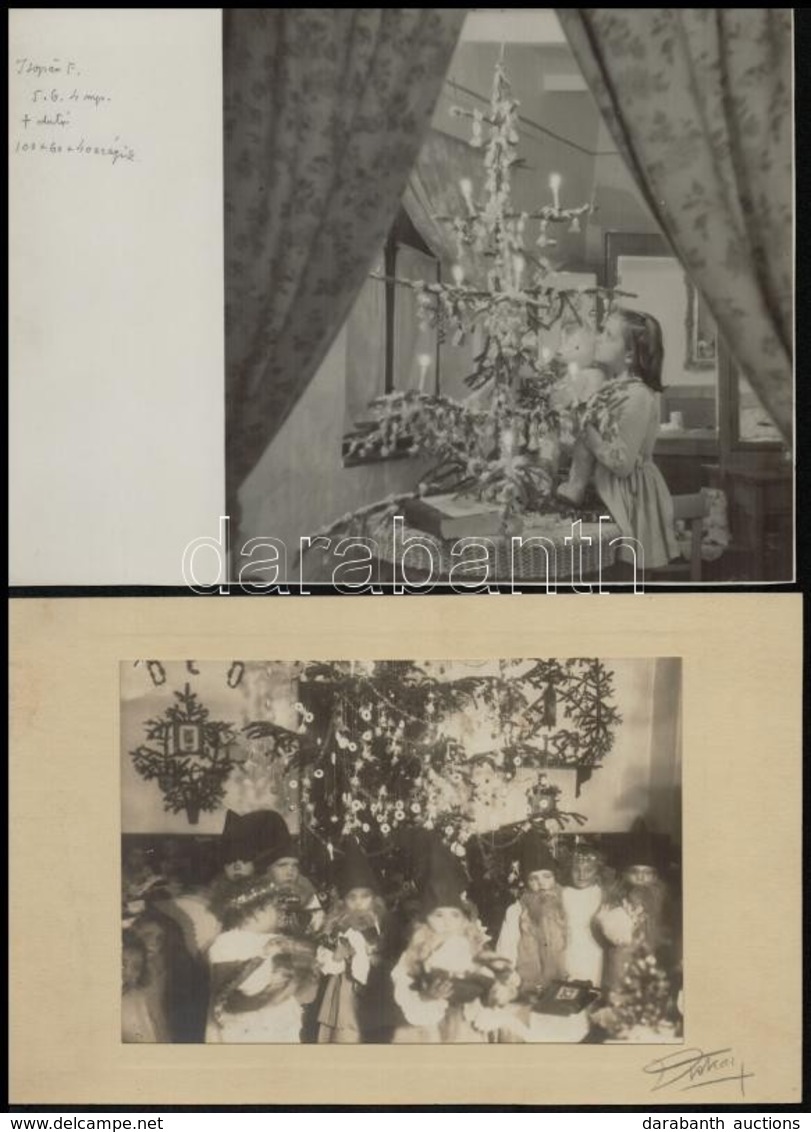 Cca 1935-1950 Karácsony Este, 4 Db Vintage Fotó, 13x9 Cm és 17x14 Cm Közötti Méretekben + Cca 1950 Karácsony Esték Csalá - Sonstige & Ohne Zuordnung