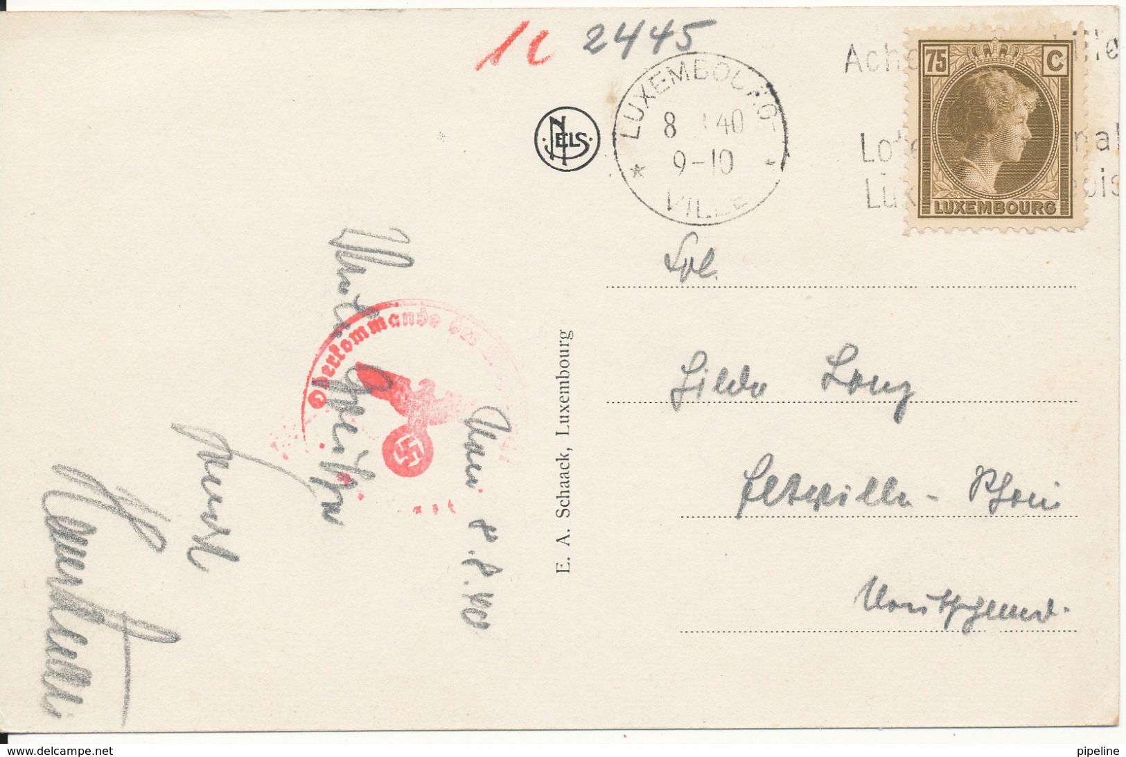 Luxembourg Nazi Censored Postcard 8-8-1940 (Pont Adolphe) - Luxemburg - Town