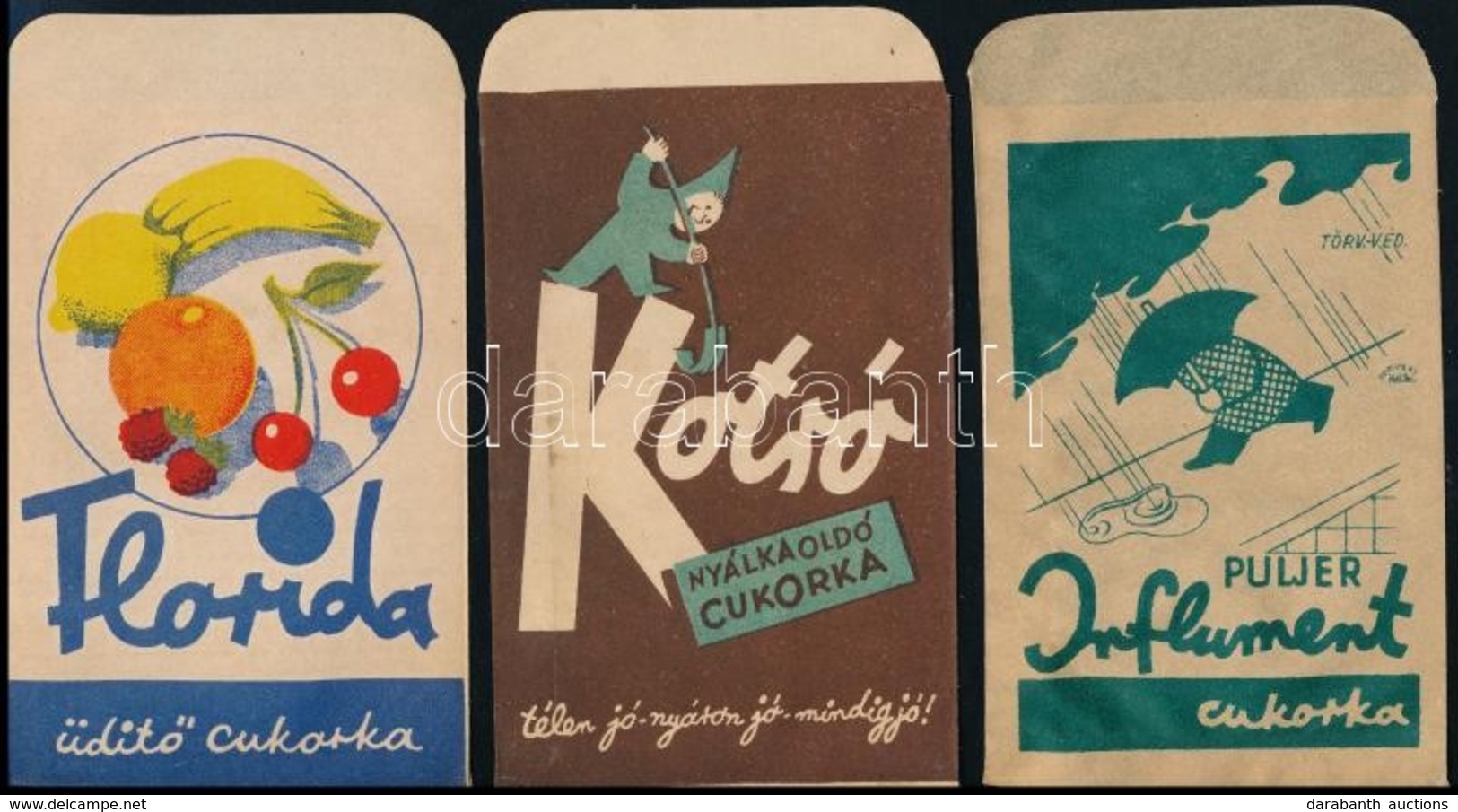 Cca 1940 6 Féle Gyógyszertári Gyógycukorka Reklámos Papírtasak és Címke (1 Db) / Pharmacy Pills Bags And Labels - Reclame
