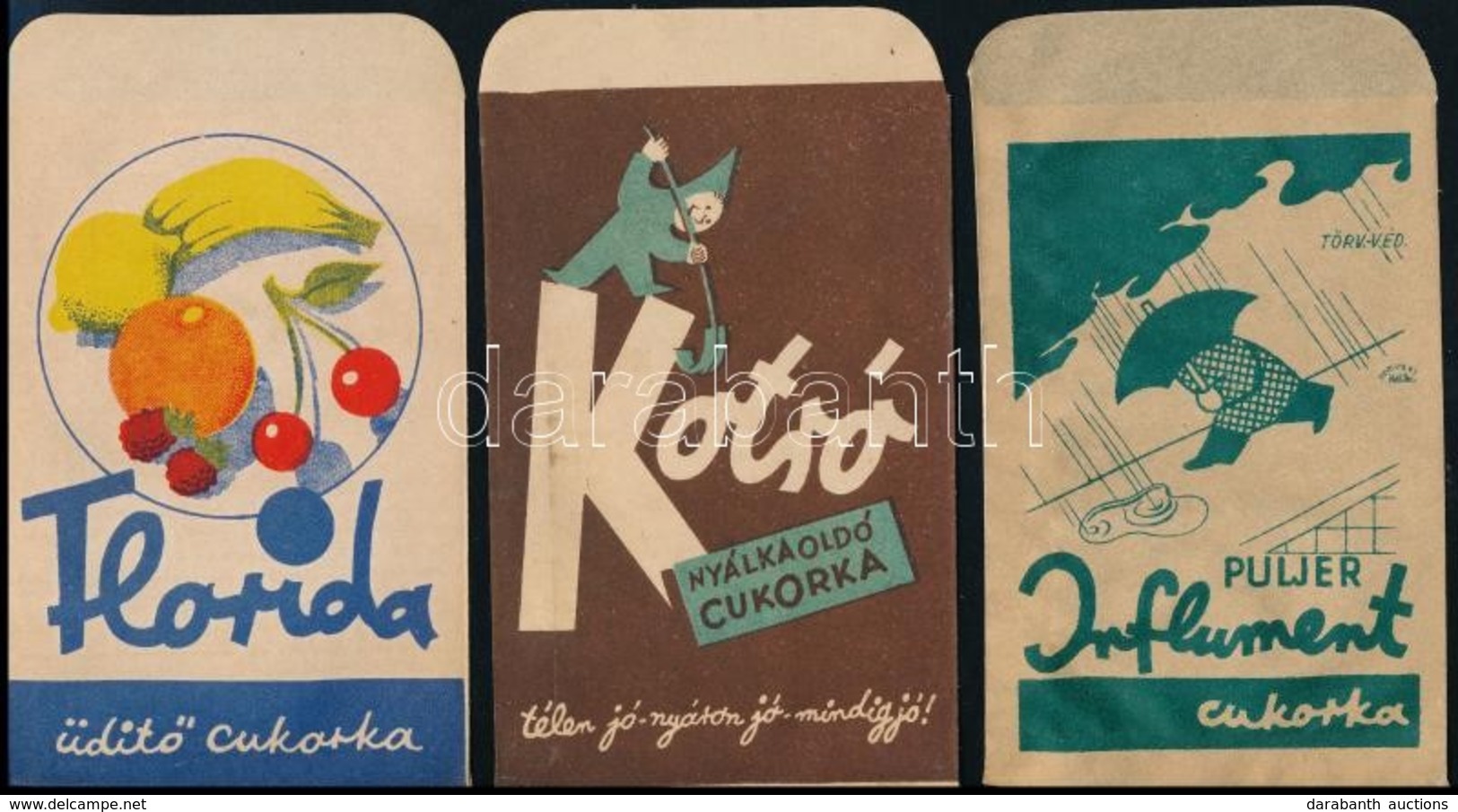 Cca 1940 6 Féle Gyógyszertári Gyógycukorka Reklámos Papírtasak és Címke (1 Db) / Pharmacy Pills Bags And Labels - Pubblicitari