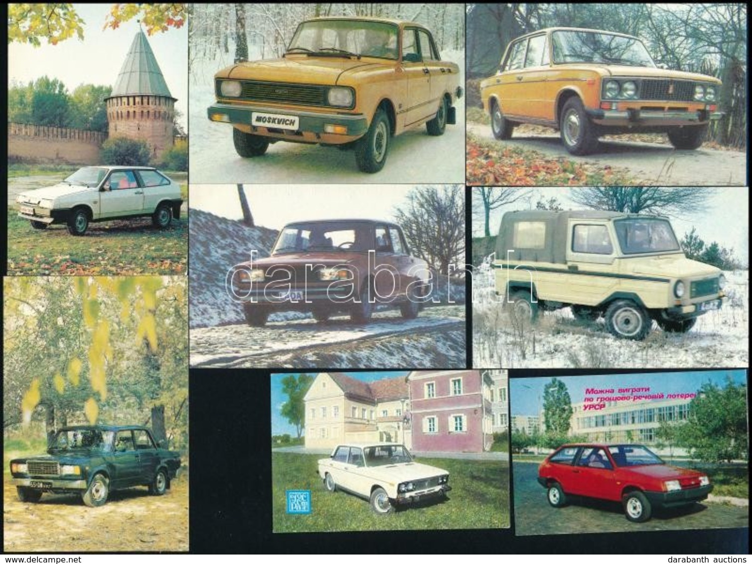 Cca 1980 Szovjet Autók: Lada, Moszkvics, Stb., 9 Db Kártyanaptár - Reclame