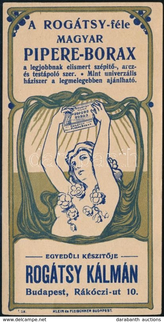 Cca 1905 A Rogátsy-féle Magyar Pipere-borax Testápoló Szer Aranymosásos, Szecessziós Számolócédulája, Szép állapotban - Reclame