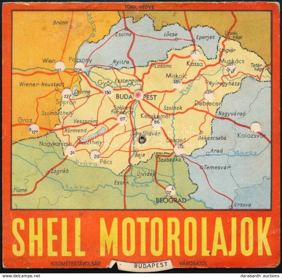 Cca 1930 Shell Motorolaj Reklámlap, Forgatható Távolságjelző Koronggal, Jó állapotban - Werbung
