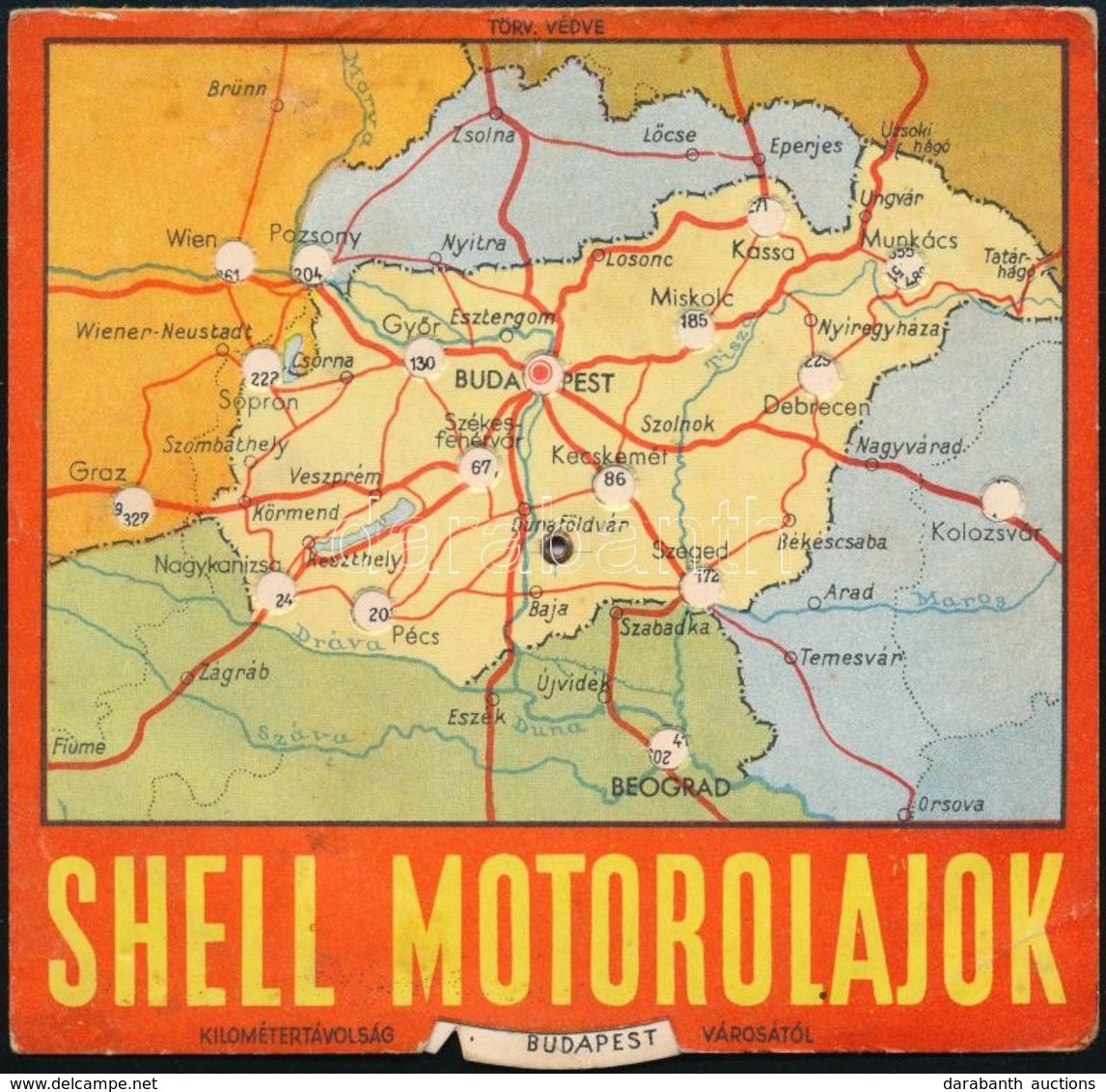 Cca 1930 Shell Motorolaj Reklámlap, Forgatható Távolságjelző Koronggal, Jó állapotban - Pubblicitari