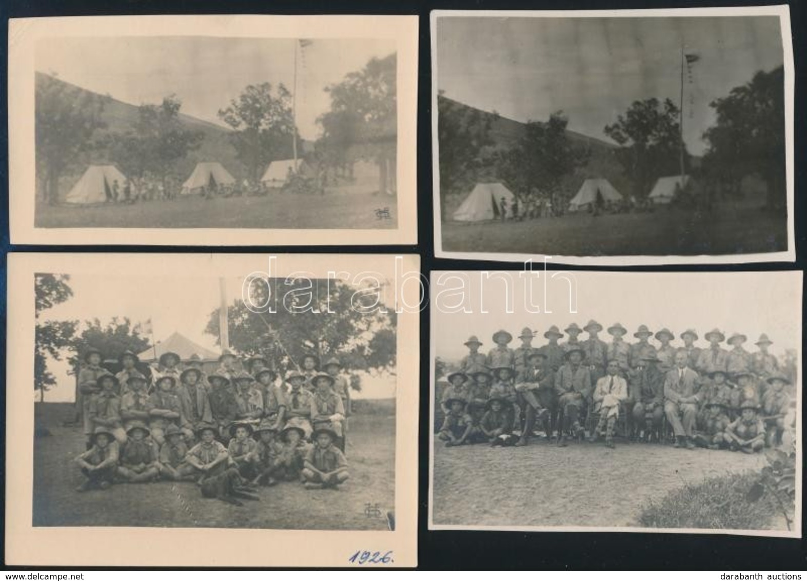 1926 I. Szurdokpüspöki Cserkész Nagytábor és Résztvevői, 4 Db Fotó, Hátoldalon Feliratozva, 7×10 és 9×11 Cm Között - Scoutismo