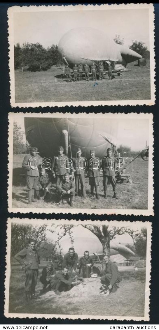 Cca 1940-1945 Katonák Megfigyelőballonnal, 3 Db Fotó, 6×9 Cm - Andere & Zonder Classificatie