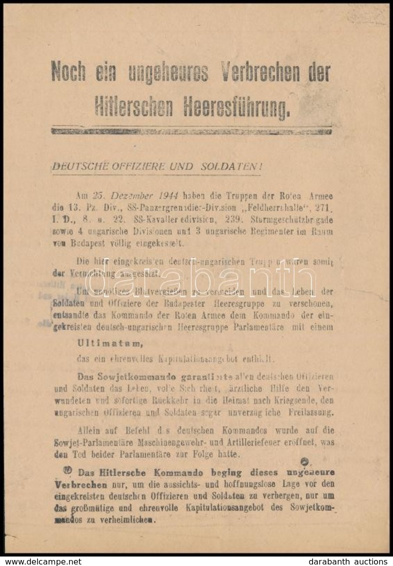 1944 A Német Katonákhoz Szóló Ultimátum A Szovjet Hadseregről Német Nyelven - Sonstige & Ohne Zuordnung