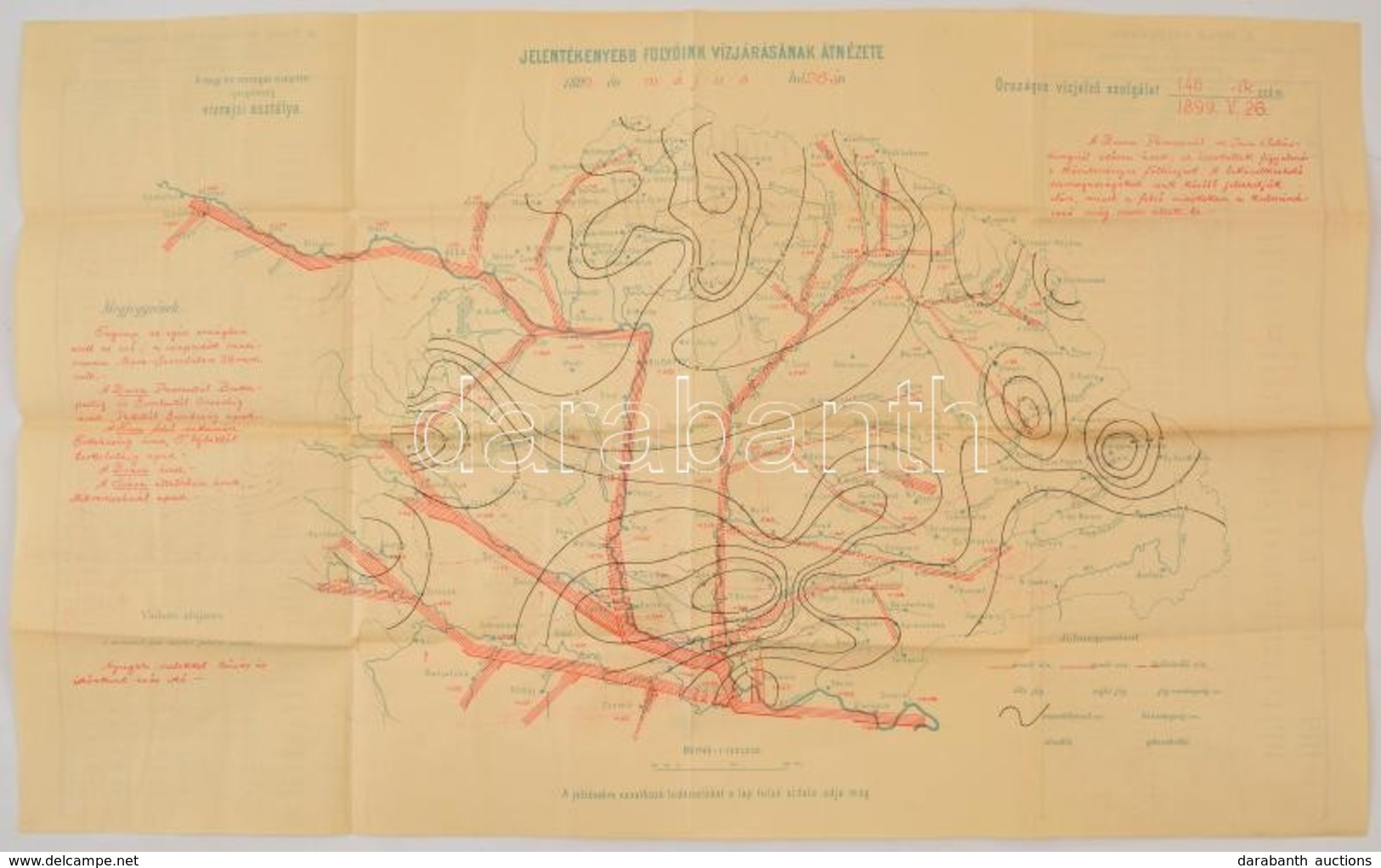 1899 Jelentékenyebb Folyóink Vízjárásának átnézete. Vízrajzi Térkép, Hátoldalán A Duna és A Tisza Legmagasabb Vízállásai - Altri & Non Classificati