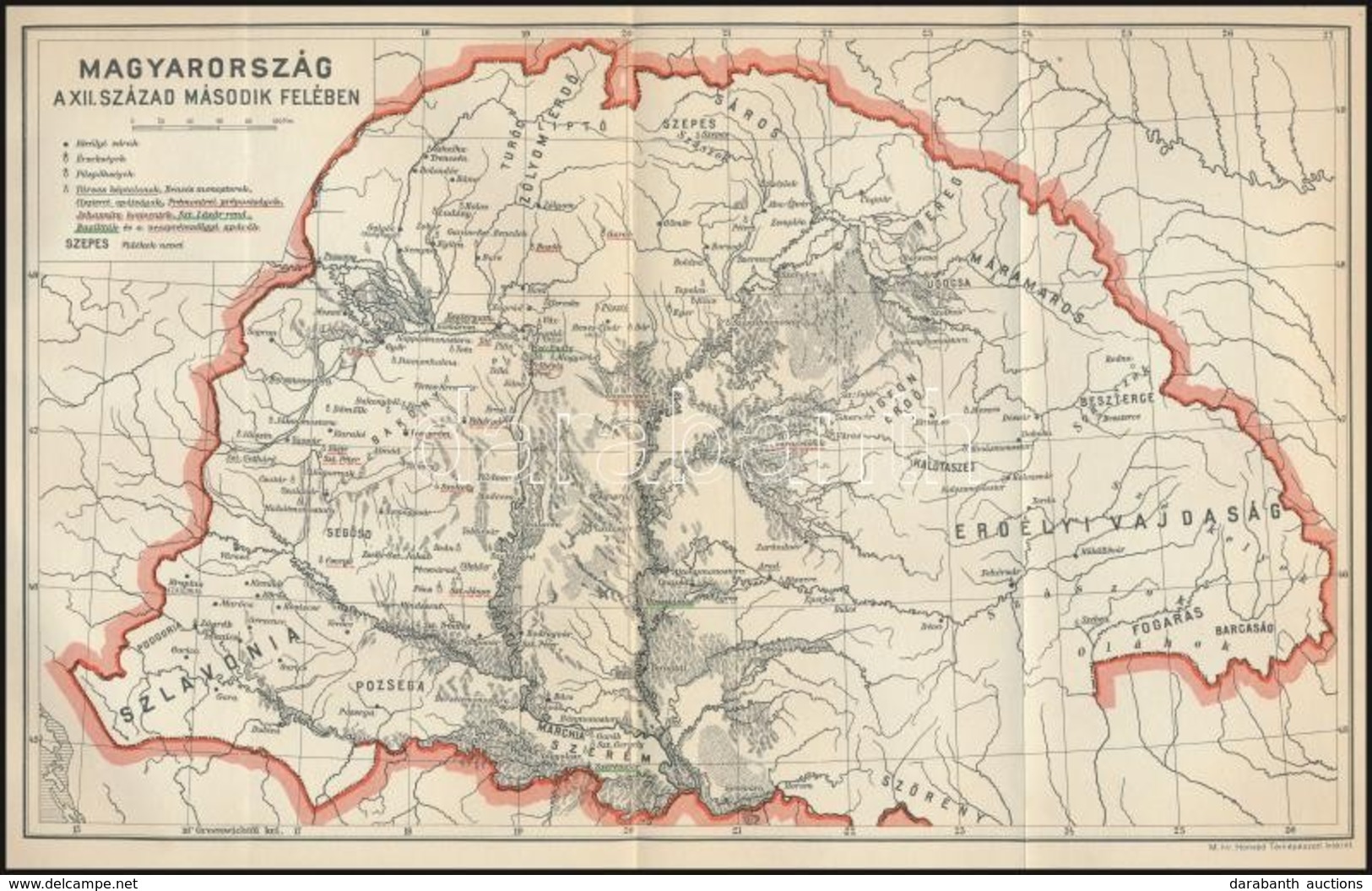 Magyarország A XII. Század Második Felében, Térképmelléklet, M. Kir. Honvéd Térképészeti Intézet, 23,5×32 Cm - Andere & Zonder Classificatie