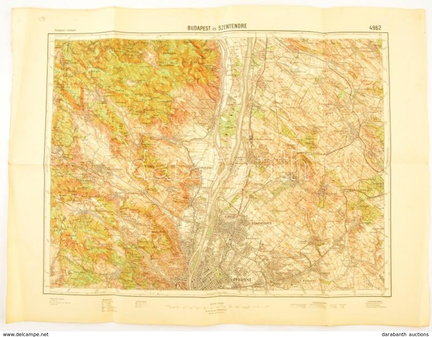 1936 Budapest és Szentendre Környékének Katonai Térképe, Kiadja: M. Kir. Állami Térképészet, 47×63 Cm - Altri & Non Classificati