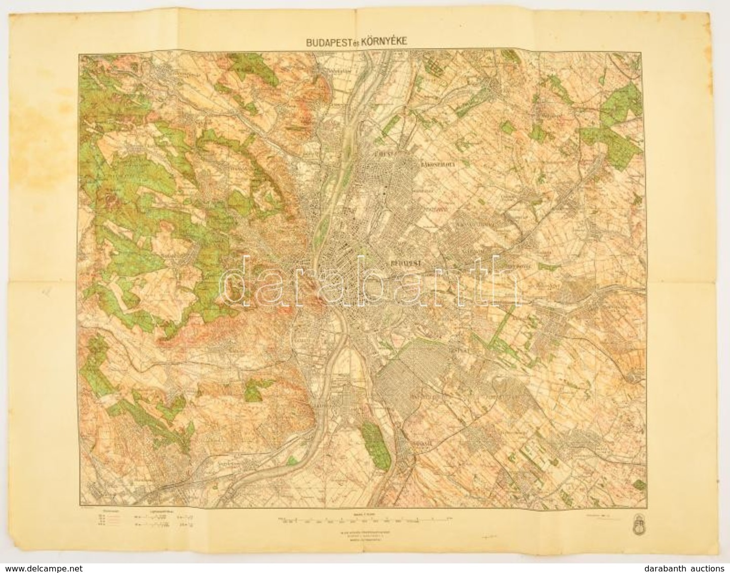 1940 Budapest és  Környékének Katonai Térképe, Kiadja: M. Kir. Honvéd Térképészeti Intézet, 47×62 Cm - Sonstige & Ohne Zuordnung